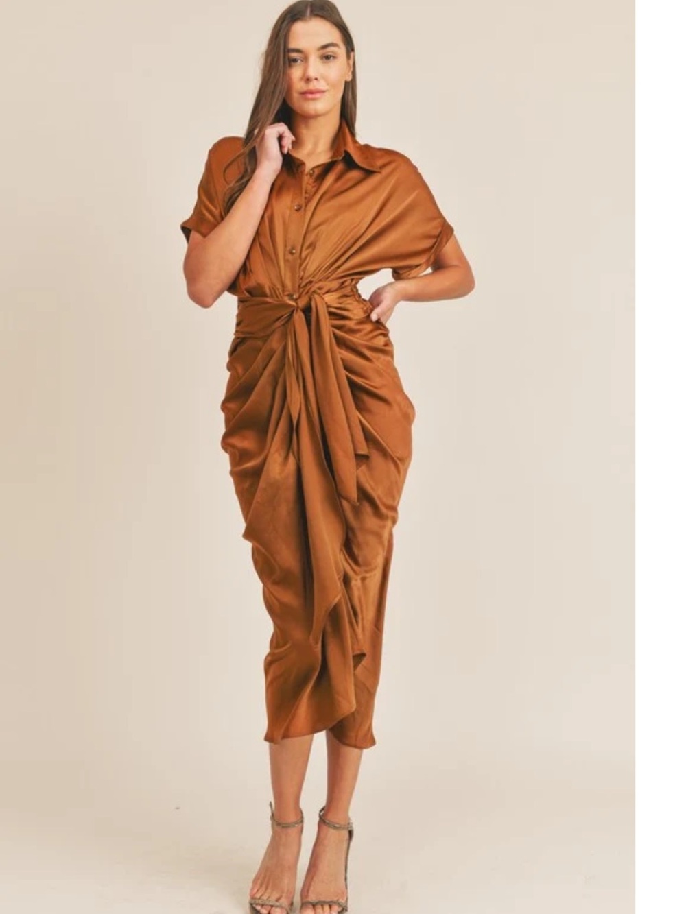 Steve Madden Bronze Tori Butterfly Satin Midi Dress Size 2